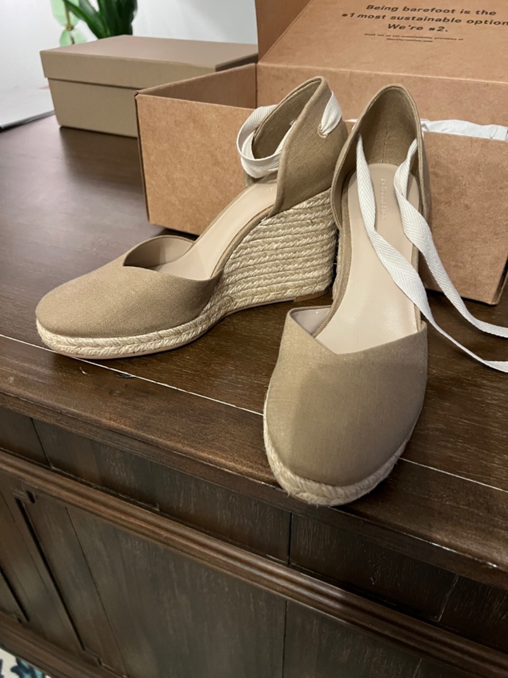 Reformation Size 8 Canvas Espadrille Wedge Sandals in Taupe with Ankle Tie